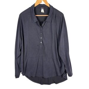 We The Free Women LongSleeve Popover Oversize Shirt Sz S Purple Boho Goth Grunge